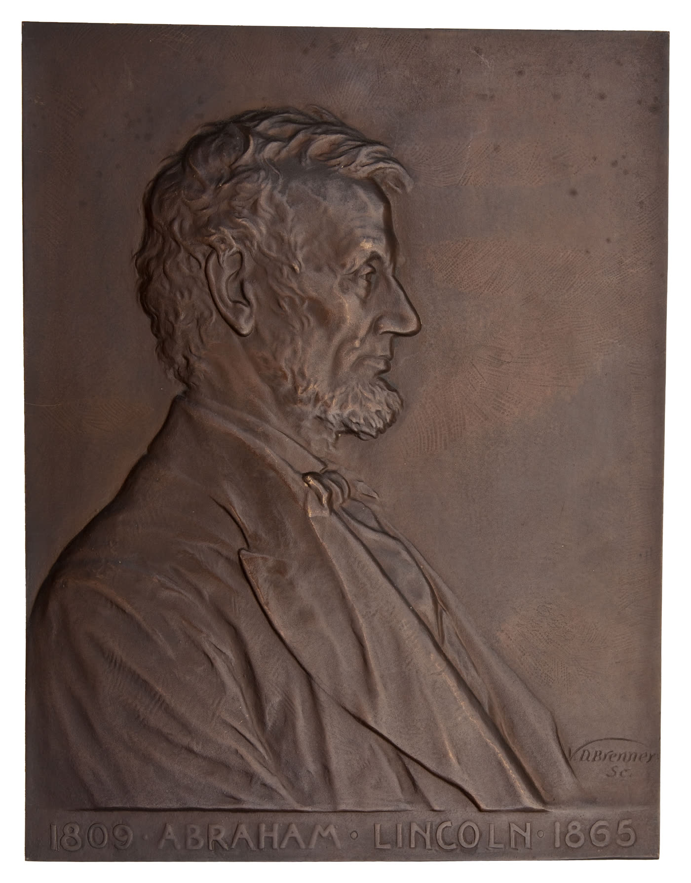 A detailed cast bronze relief plaque showing fine sculptural detail